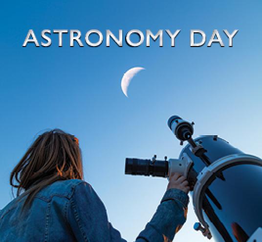 Image of Telescope, Text Reads Astronomy Day