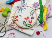 hand embroidery project with different stitches for flowers